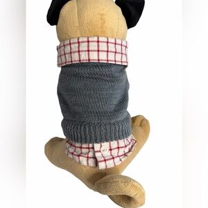 Petco Gray Knit Dog Sweater with Red Plaid Collared Shirt size Small